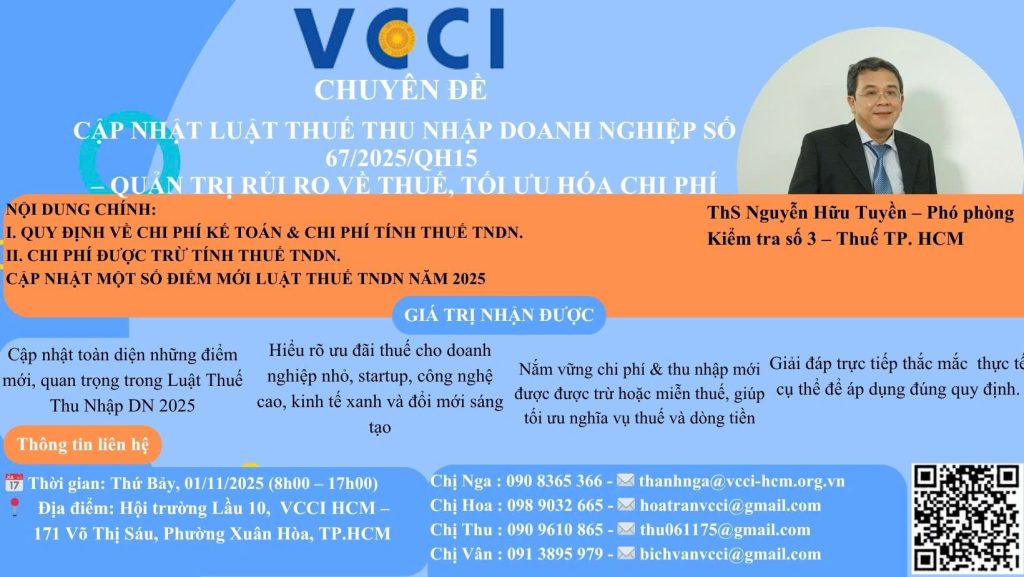 CẬP NHẬT LUẬT THUẾ THU NHẬP DOANH NGHIỆP SỐ 67/2025/QH15 QUẢN TRỊ RỦI RO VỀ THUẾ, TỐI ƯU HÓA CHI PHÍ