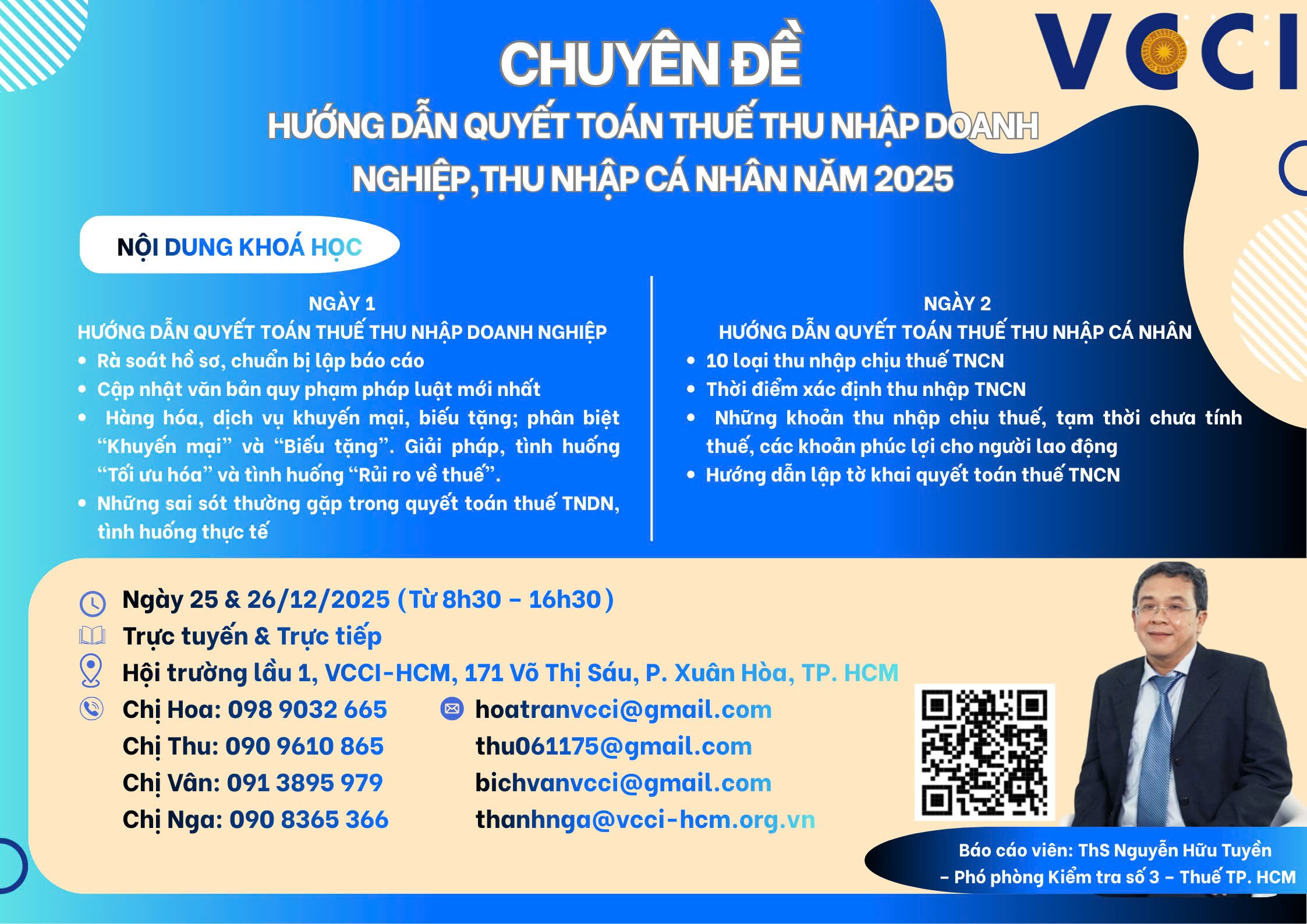 Khóa đào tạo: Hướng dẫn quyết toán thuế thu nhập doanh nghiệp, thu nhập cá nhân năm 2025