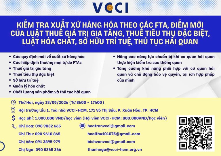 VCCI-HCM tổ chức các khóa đào tạo về: "xuất xứ hàng hóa, luật hóa chất, hợp đồng mua bán"