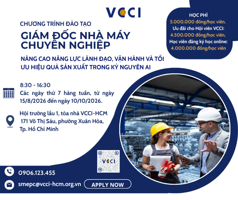 Khóa đào tạo Giám đốc nhà máy chuyên nghiệp: Nâng cao năng lực lãnh đạo, vận hành và tối ưu hiệu quả sản xuất trong kỷ nguyên AI 2026